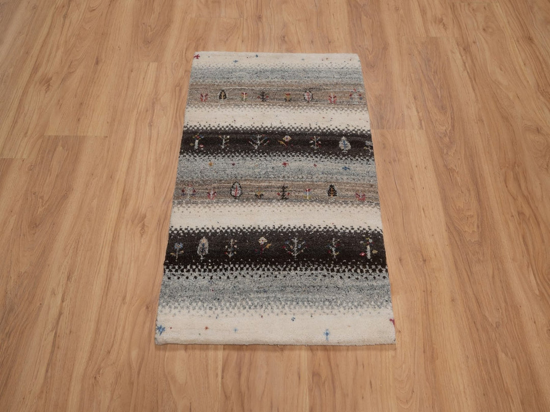 1'11" x 3'0" New Hand Knotted Ivory Wool Rectangle Oriental Rug - MOA10292632