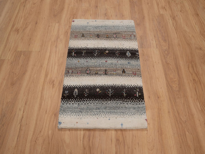1'11" x 3'0" New Hand Knotted Ivory Wool Rectangle Oriental Rug - MOA10292632