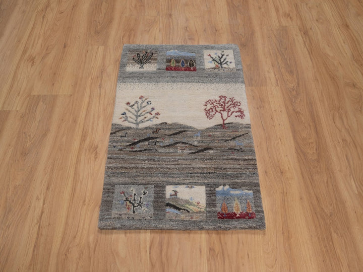 2'0" x 3'0" New Hand Knotted Grey Wool Rectangle Oriental Rug - MOA10292633