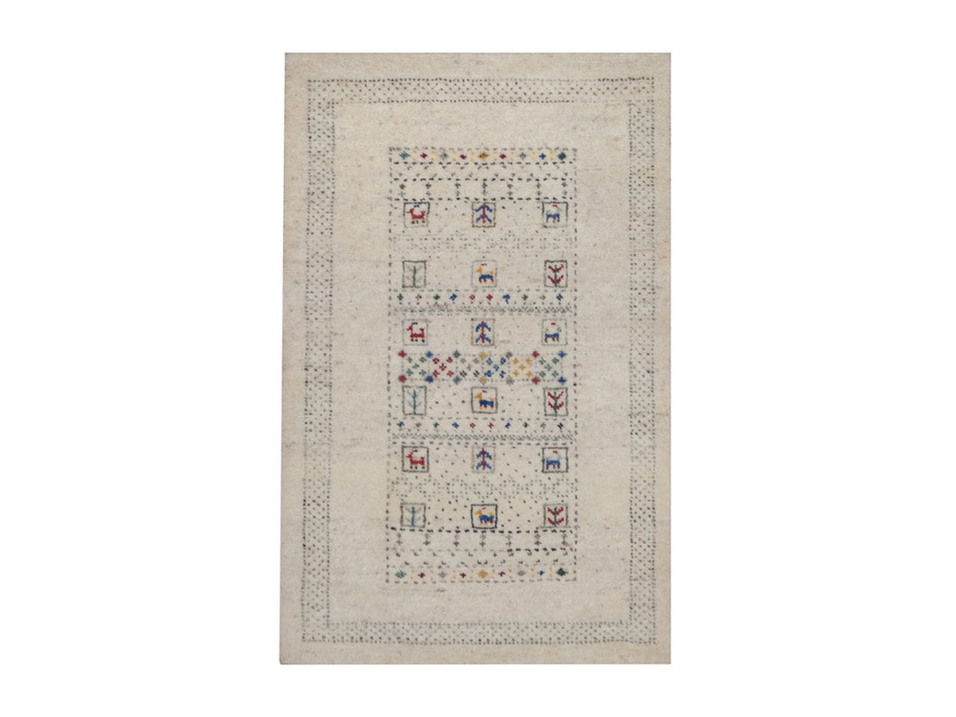 2'0" x 3'0" New Hand Knotted Ivory Wool Rectangle Oriental Rug - MOA10292634