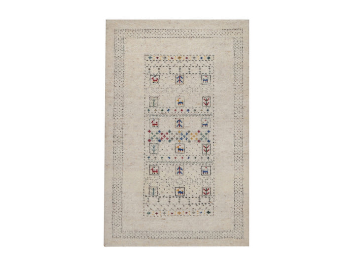 2'0" x 3'0" New Hand Knotted Ivory Wool Rectangle Oriental Rug - MOA10292634