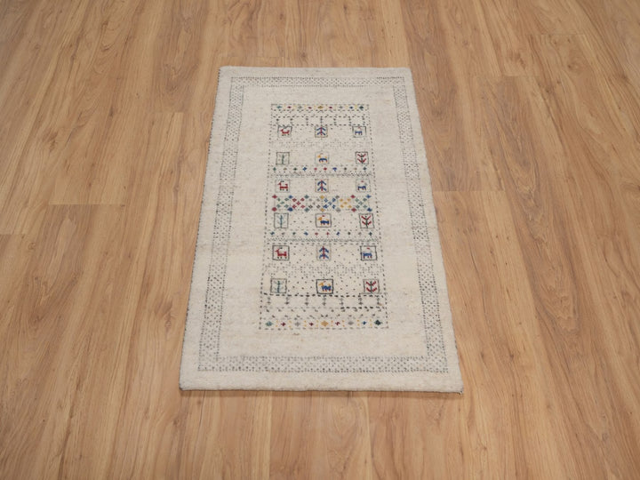 2'0" x 3'0" New Hand Knotted Ivory Wool Rectangle Oriental Rug - MOA10292634