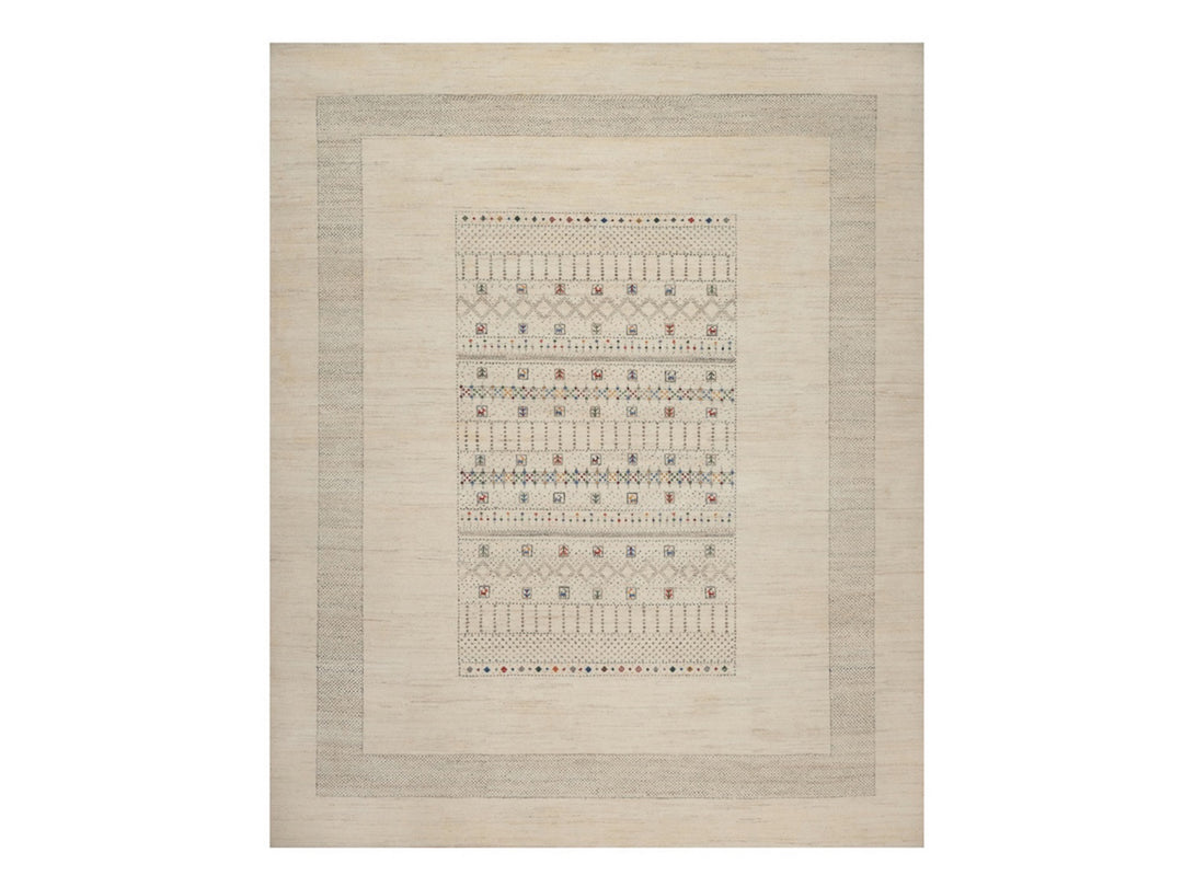 8'2" x 10'1" New Hand Knotted Ivory Wool Rectangle Oriental Rug - MOA10292637