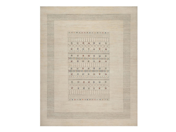 8'2" x 10'1" New Hand Knotted Ivory Wool Rectangle Oriental Rug - MOA10292637