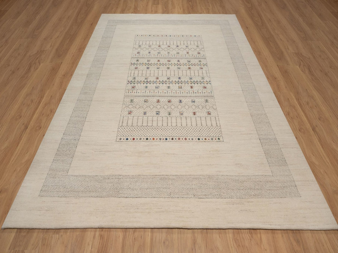 8'2" x 10'1" New Hand Knotted Ivory Wool Rectangle Oriental Rug - MOA10292637