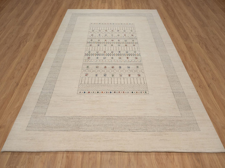 8'2" x 10'1" New Hand Knotted Ivory Wool Rectangle Oriental Rug - MOA10292637