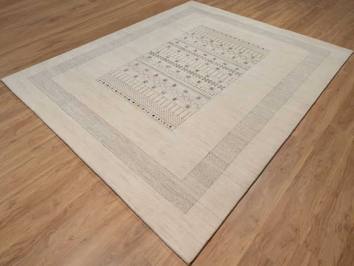 8'2" x 10'1" New Hand Knotted Ivory Wool Rectangle Oriental Rug - MOA10292637