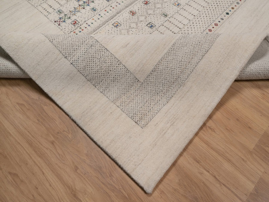 8'2" x 10'1" New Hand Knotted Ivory Wool Rectangle Oriental Rug - MOA10292637