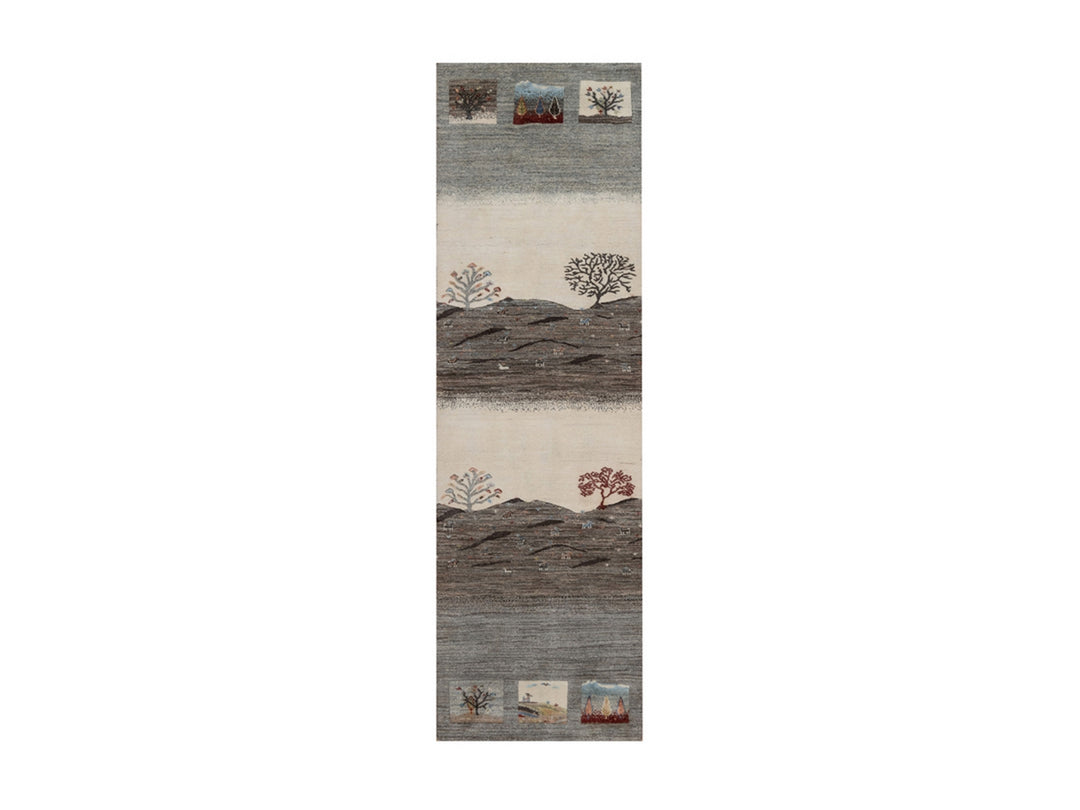 2'8" x 9'7" New Hand Knotted Grey Wool Runner Oriental Rug - MOA10292638