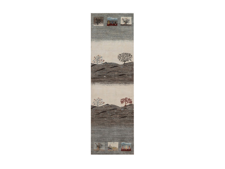 2'8" x 9'7" New Hand Knotted Grey Wool Runner Oriental Rug - MOA10292638
