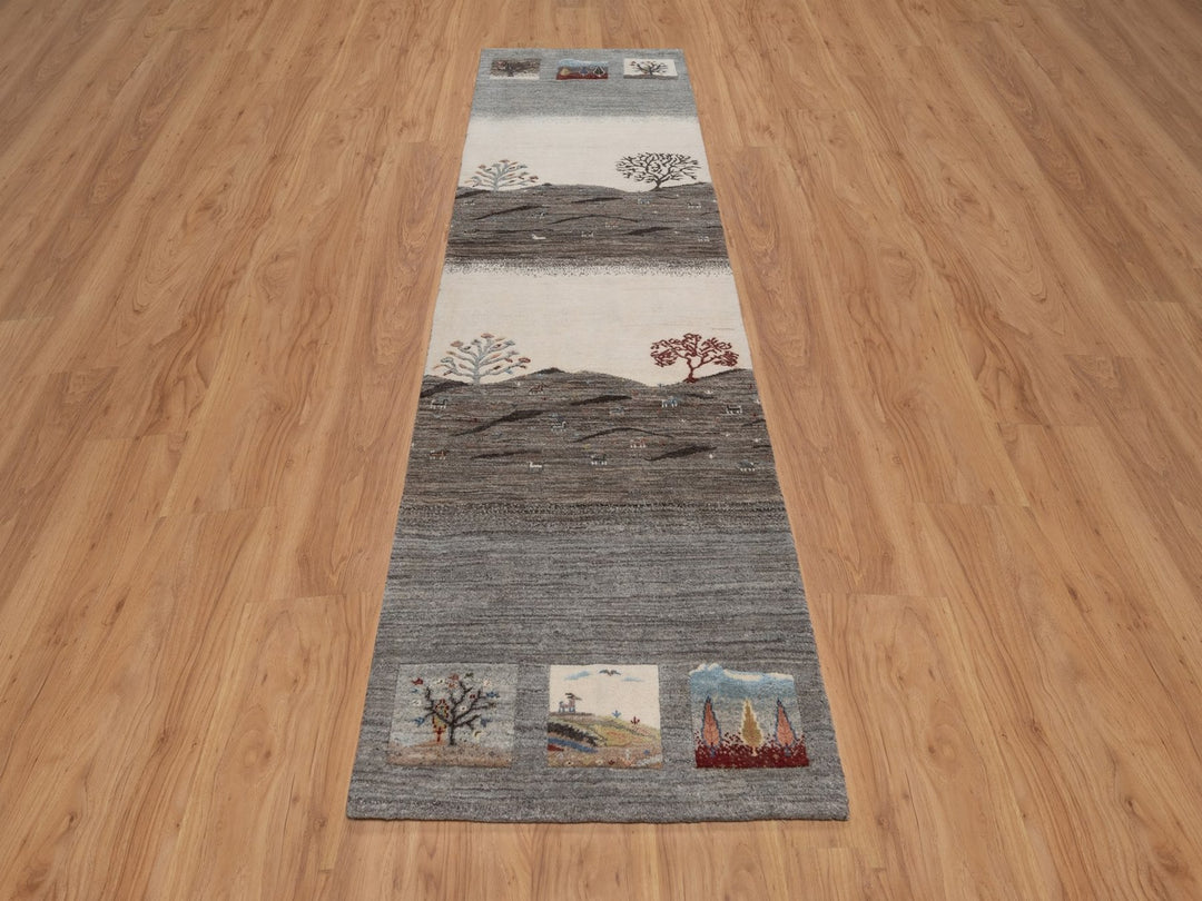 2'8" x 9'7" New Hand Knotted Grey Wool Runner Oriental Rug - MOA10292638