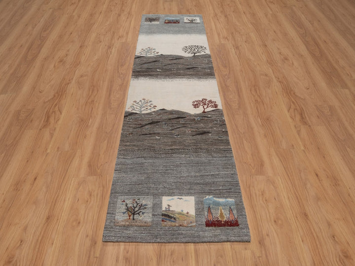 2'8" x 9'7" New Hand Knotted Grey Wool Runner Oriental Rug - MOA10292638