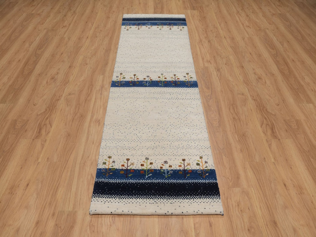2'6" x 8'6" New Hand Knotted Ivory Wool Runner Oriental Rug - MOA10292639