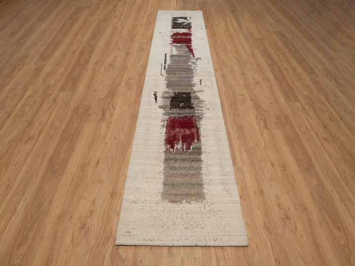 2'7" x 12'10" New Hand Knotted Ivory Wool Runner Oriental Rug - MOA10292640