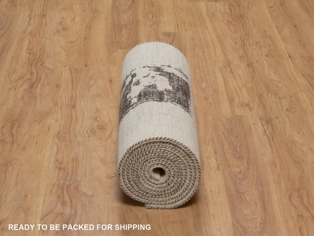 2'7" x 12'10" New Hand Knotted Ivory Wool Runner Oriental Rug - MOA10292640