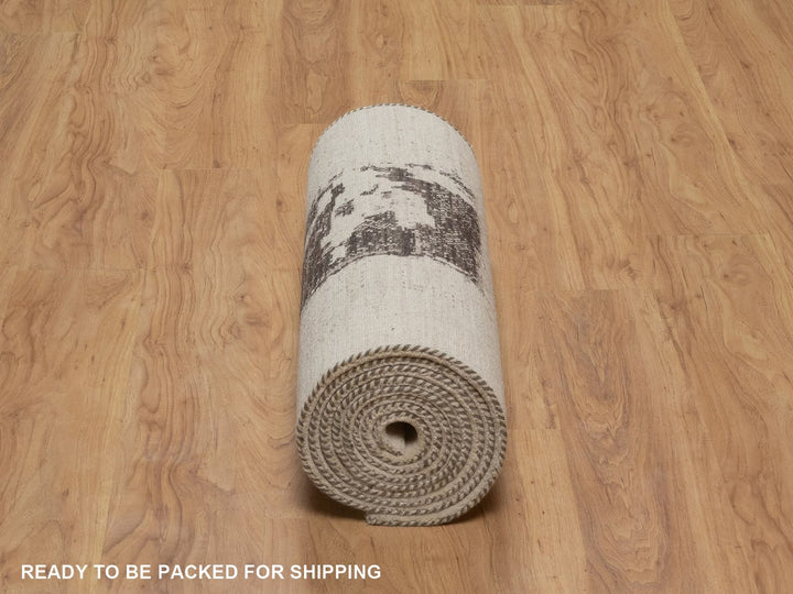 2'7" x 12'10" New Hand Knotted Ivory Wool Runner Oriental Rug - MOA10292640