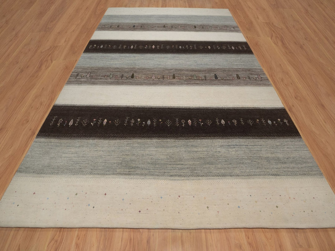 10'0" x 12'11" New Hand Knotted Ivory Wool Rectangle Oriental Rug - MOA10292643