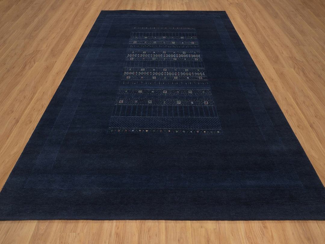 9'1" x 12'1" New Hand Knotted Blue Wool Rectangle Oriental Rug - MOA10292644