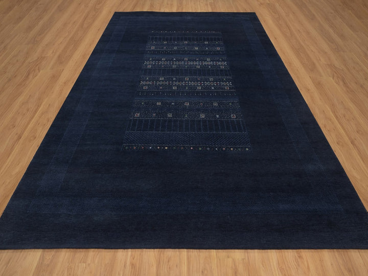 9'1" x 12'1" New Hand Knotted Blue Wool Rectangle Oriental Rug - MOA10292644