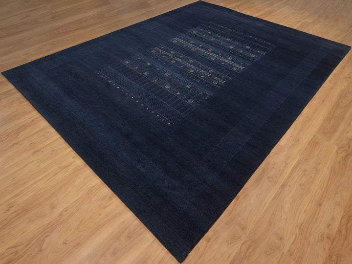 9'1" x 12'1" New Hand Knotted Blue Wool Rectangle Oriental Rug - MOA10292644