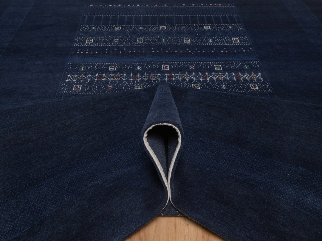 9'1" x 12'1" New Hand Knotted Blue Wool Rectangle Oriental Rug - MOA10292644