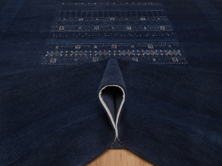 9'1" x 12'1" New Hand Knotted Blue Wool Rectangle Oriental Rug - MOA10292644