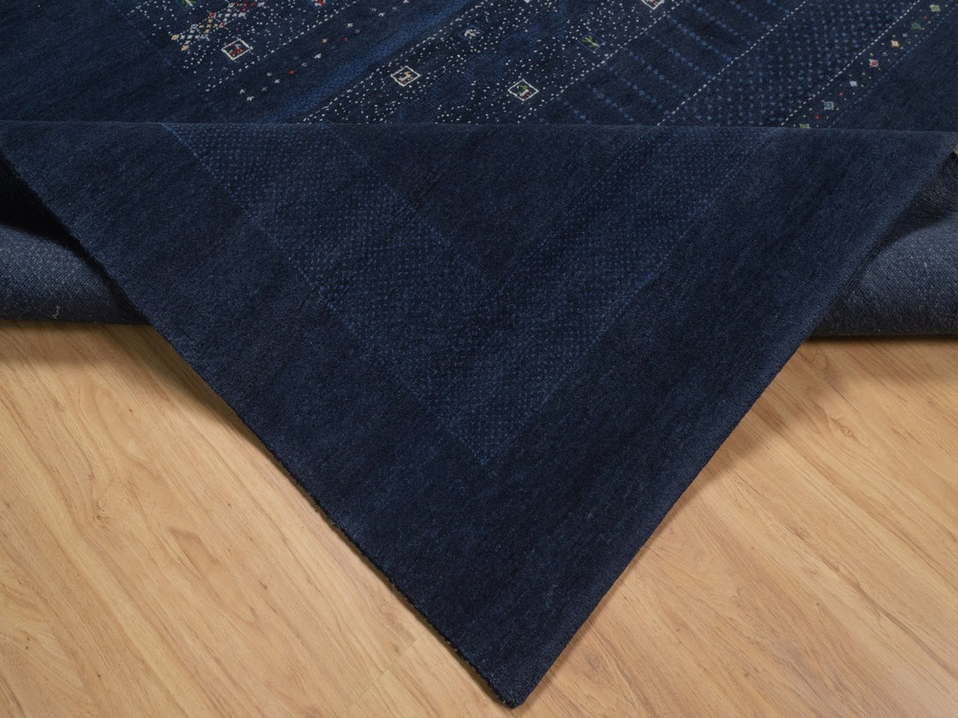 9'1" x 12'1" New Hand Knotted Blue Wool Rectangle Oriental Rug - MOA10292644