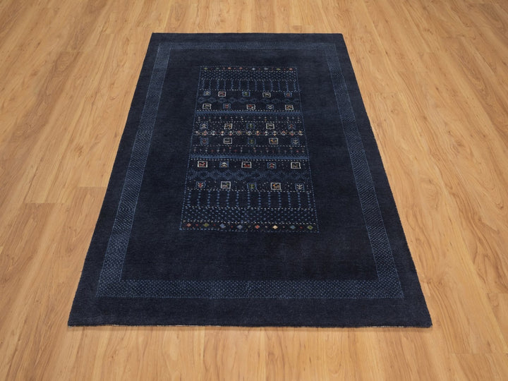 4'0" x 5'11" New Hand Knotted Blue Wool Rectangle Oriental Rug - MOA10292645