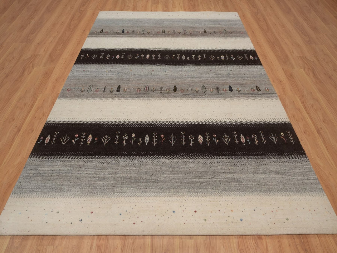 8'2" x 10'3" New Hand Knotted Ivory Wool Rectangle Oriental Rug - MOA10292647