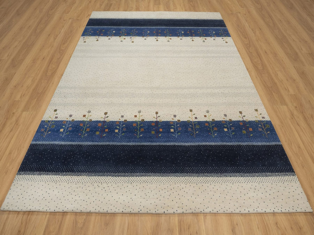 8'0" x 10'0" New Hand Knotted Ivory Wool Rectangle Oriental Rug - MOA10292648