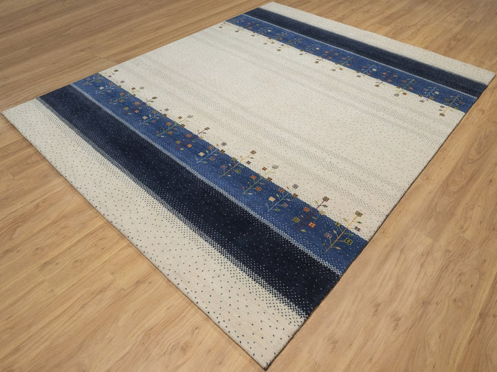 8'0" x 10'0" New Hand Knotted Ivory Wool Rectangle Oriental Rug - MOA10292648