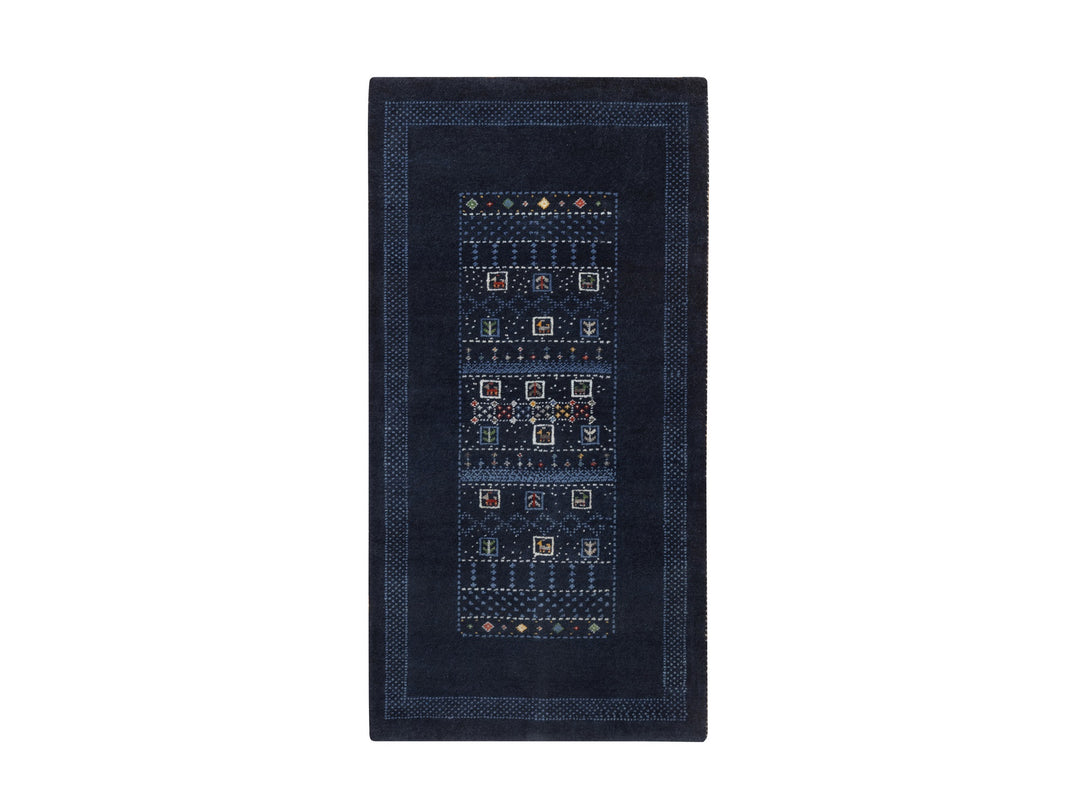 2'4" x 4'7" New Hand Knotted Blue Wool Runner Oriental Rug - MOA10292649