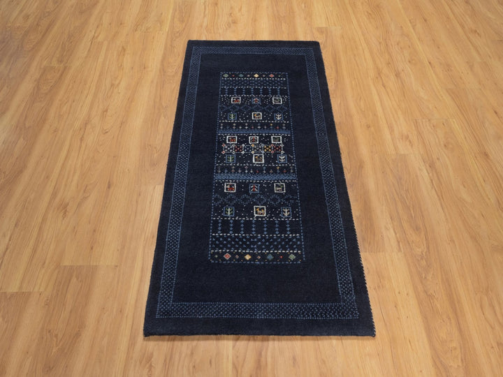 2'4" x 4'7" New Hand Knotted Blue Wool Runner Oriental Rug - MOA10292649