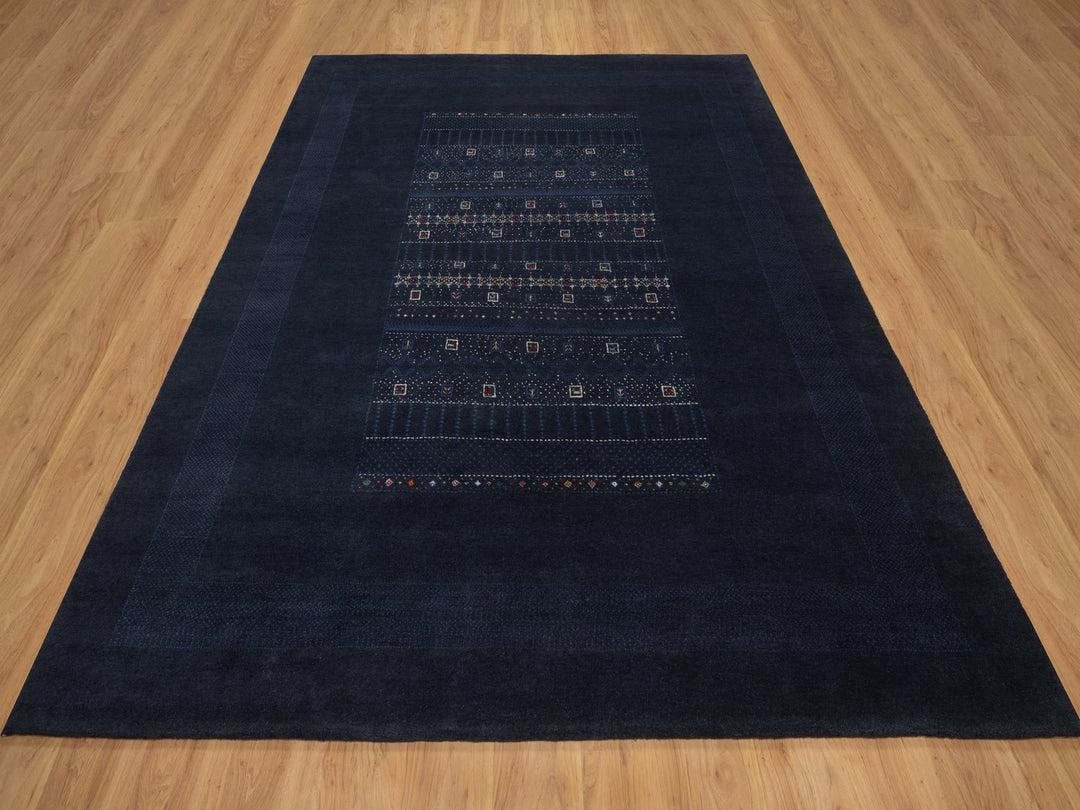 8'0" x 10'0" New Hand Knotted Blue Wool Rectangle Oriental Rug - MOA10292651