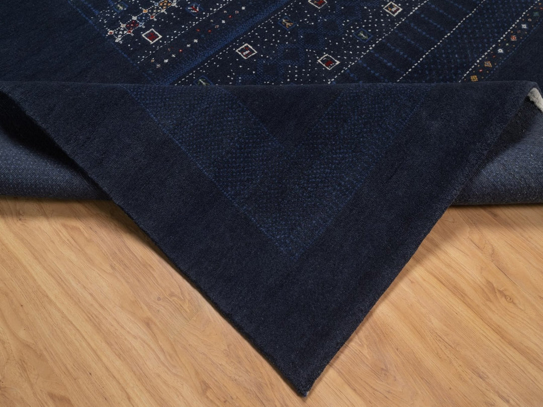 8'0" x 10'0" New Hand Knotted Blue Wool Rectangle Oriental Rug - MOA10292651