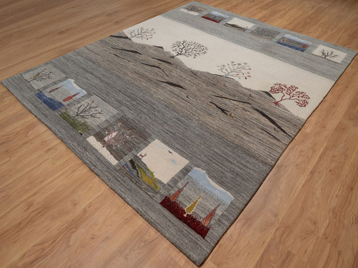 8'2" x 10'0" New Hand Knotted Grey Wool Rectangle Oriental Rug - MOA10292652