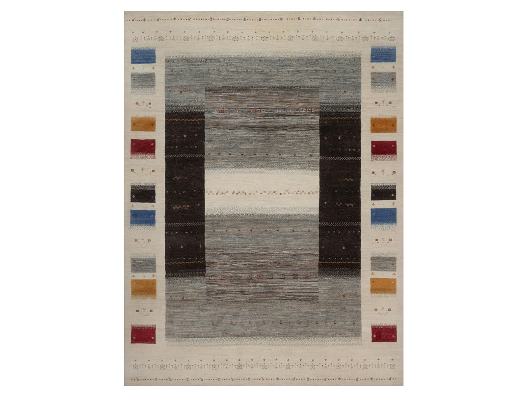8'8" x 11'9" New Hand Knotted Ivory Wool Rectangle Oriental Rug - MOA10292653