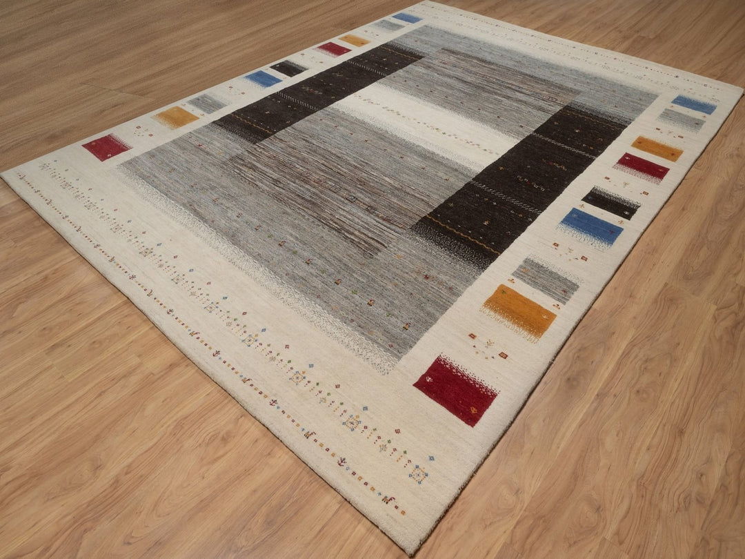 8'8" x 11'9" New Hand Knotted Ivory Wool Rectangle Oriental Rug - MOA10292653