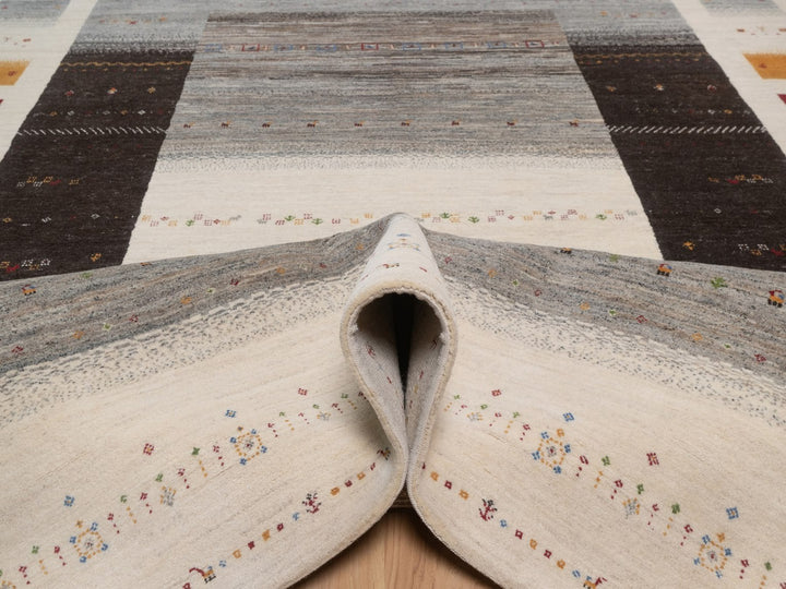 8'8" x 11'9" New Hand Knotted Ivory Wool Rectangle Oriental Rug - MOA10292653