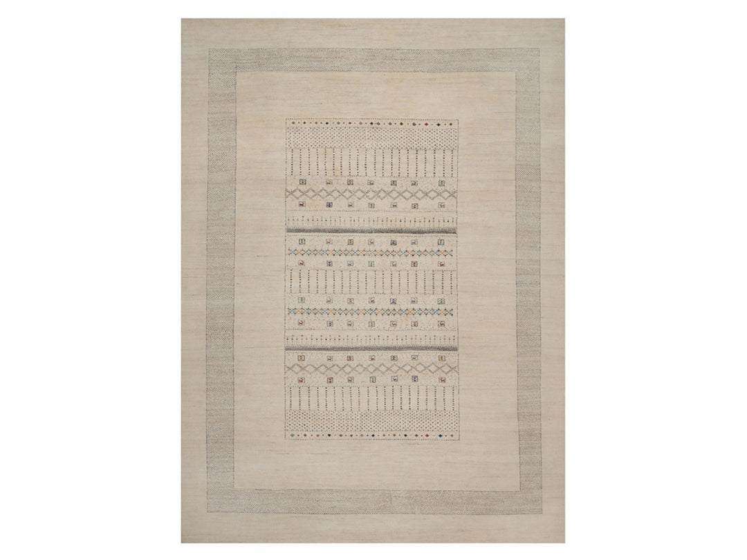 8'9" x 11'11" New Hand Knotted Ivory Wool Rectangle Oriental Rug - MOA10292654