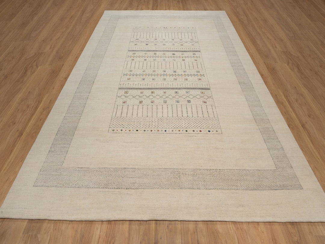 8'9" x 11'11" New Hand Knotted Ivory Wool Rectangle Oriental Rug - MOA10292654