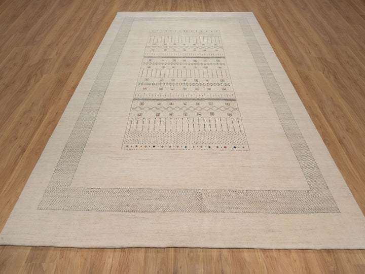 8'9" x 11'11" New Hand Knotted Ivory Wool Rectangle Oriental Rug - MOA10292654