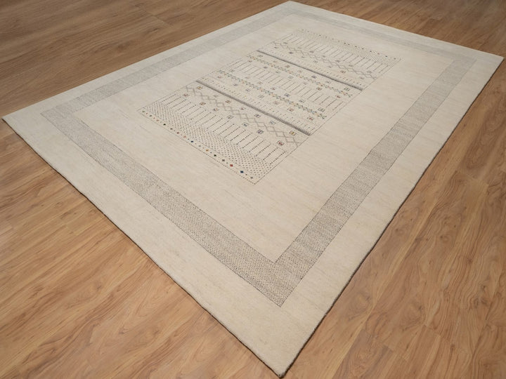8'9" x 11'11" New Hand Knotted Ivory Wool Rectangle Oriental Rug - MOA10292654