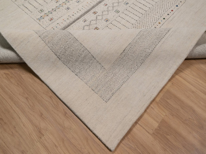 8'9" x 11'11" New Hand Knotted Ivory Wool Rectangle Oriental Rug - MOA10292654