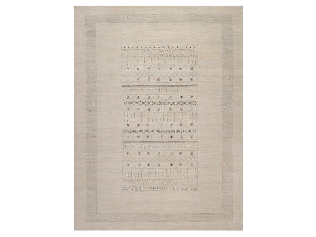 8'11" x 11'11" New Hand Knotted Ivory Wool Rectangle Oriental Rug - MOA10292655