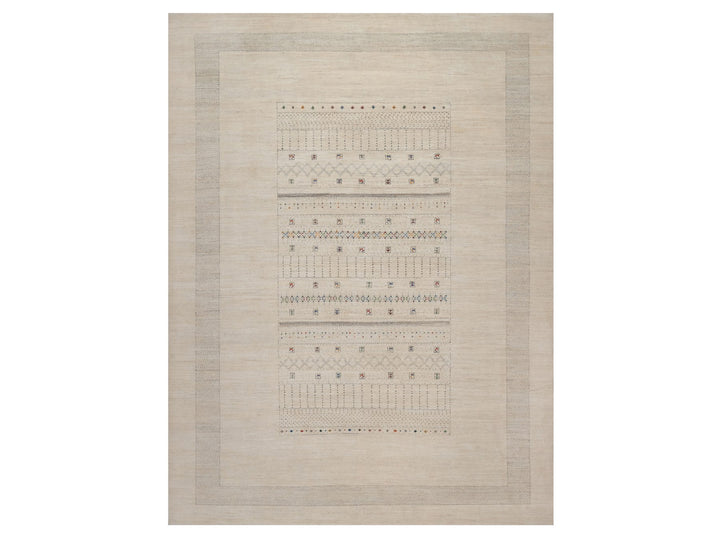 8'11" x 11'11" New Hand Knotted Ivory Wool Rectangle Oriental Rug - MOA10292655