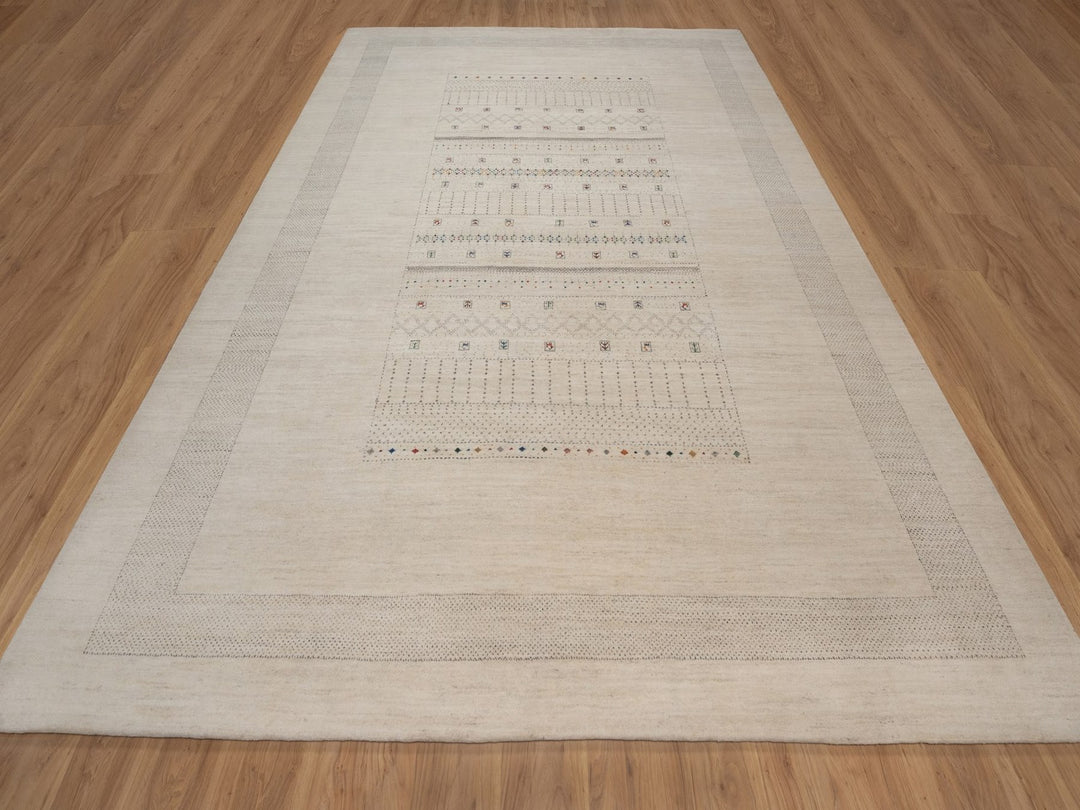 8'11" x 11'11" New Hand Knotted Ivory Wool Rectangle Oriental Rug - MOA10292655