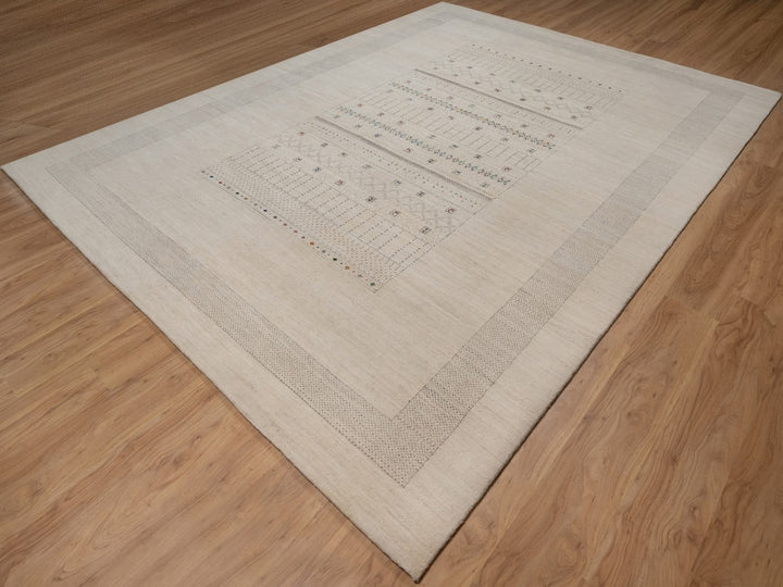 8'11" x 11'11" New Hand Knotted Ivory Wool Rectangle Oriental Rug - MOA10292655