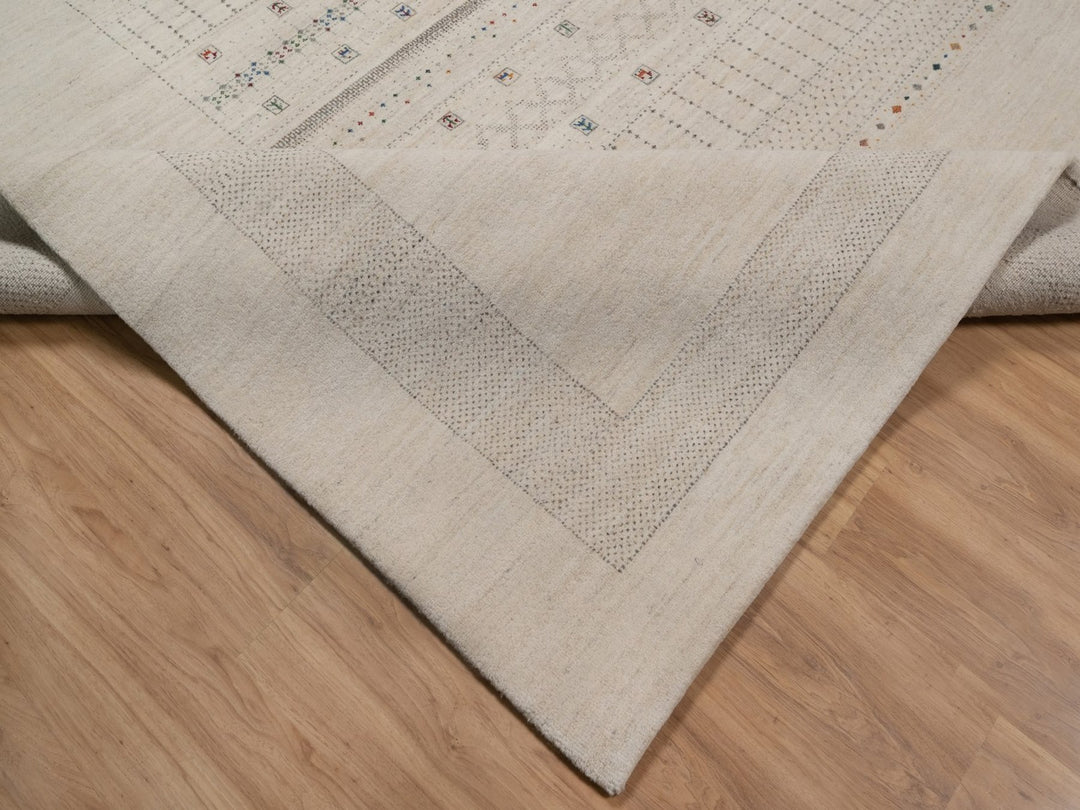 8'11" x 11'11" New Hand Knotted Ivory Wool Rectangle Oriental Rug - MOA10292655