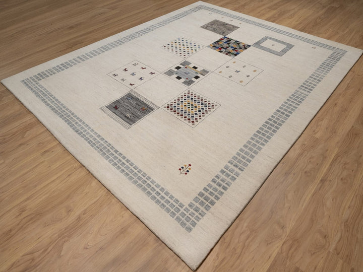 8'0" x 10'0" New Hand Knotted Ivory Wool Rectangle Oriental Rug - MOA10292656